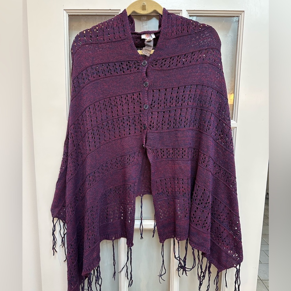 LuLaRoe Purple Mimi Fringe Knit Button Poncho Shall Cardigan Size O/S Fits All